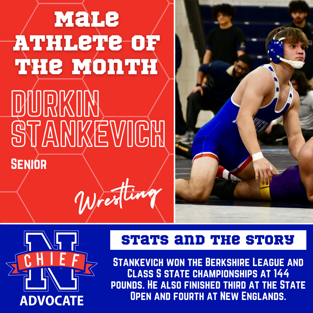 The Chief Advocate’s editorial staff has selected senior wrestler Durkin Stankevich and junior runner Sophia Garguilo as Nonnewaug's Athletes of the Month for February.