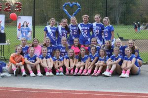 The Nonnewaug girls soccer team celebrates its seniors at senior night in 2023. (Courtesy of Noreen Chung)