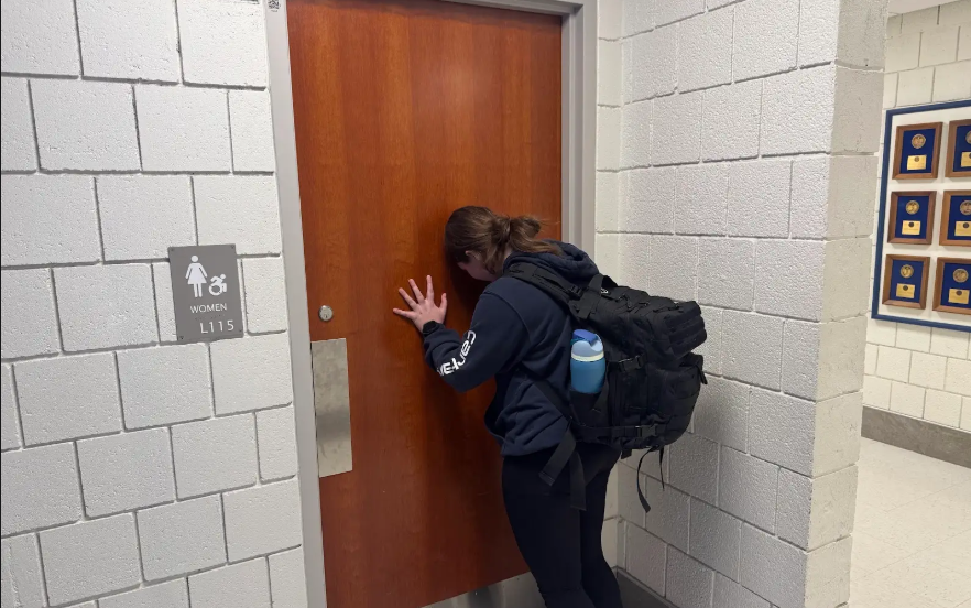 Alexia Binette trying to use the bathroom before her chemistry class but denied access. This happens to a lot of students just trying to not miss as much class as they can. 