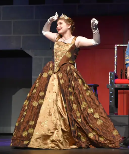 In this April 2024 play in the Nonnewaug Auditorium, Once Upon a Mattress, June Robinson plays Queen Aggravain. (Courtesy of Kimberly Robinson).