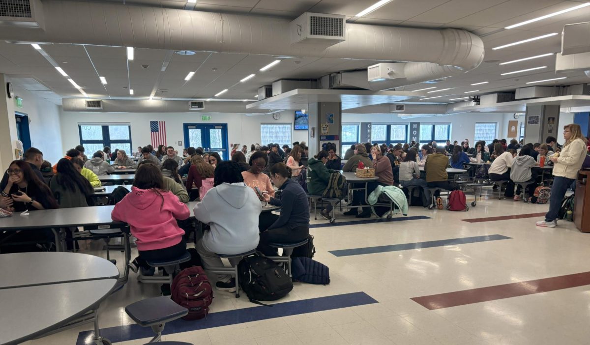 Nonnewaug's cafeteria looks busy during Wave 1 lunch on an even block day.