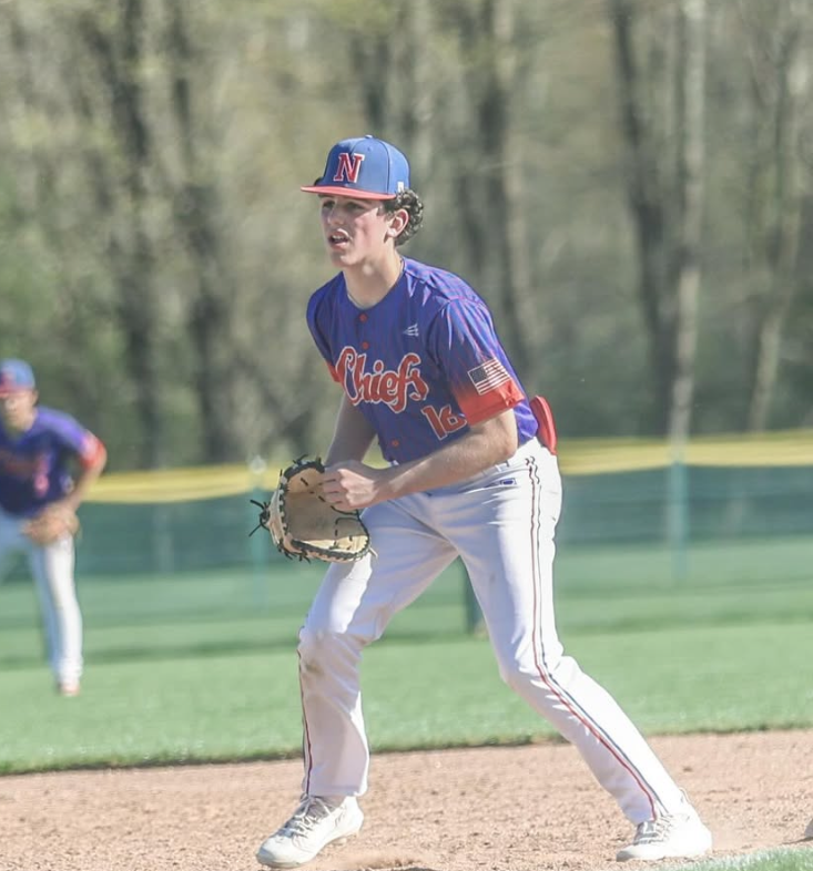 Sophomore Ashton Elsemore takes prep steps in the varsity baseball team's win vs. Thomaston. Elsemore has learned to cope with the stress of varsity baseball. (Courtesy of Noreen Chung)