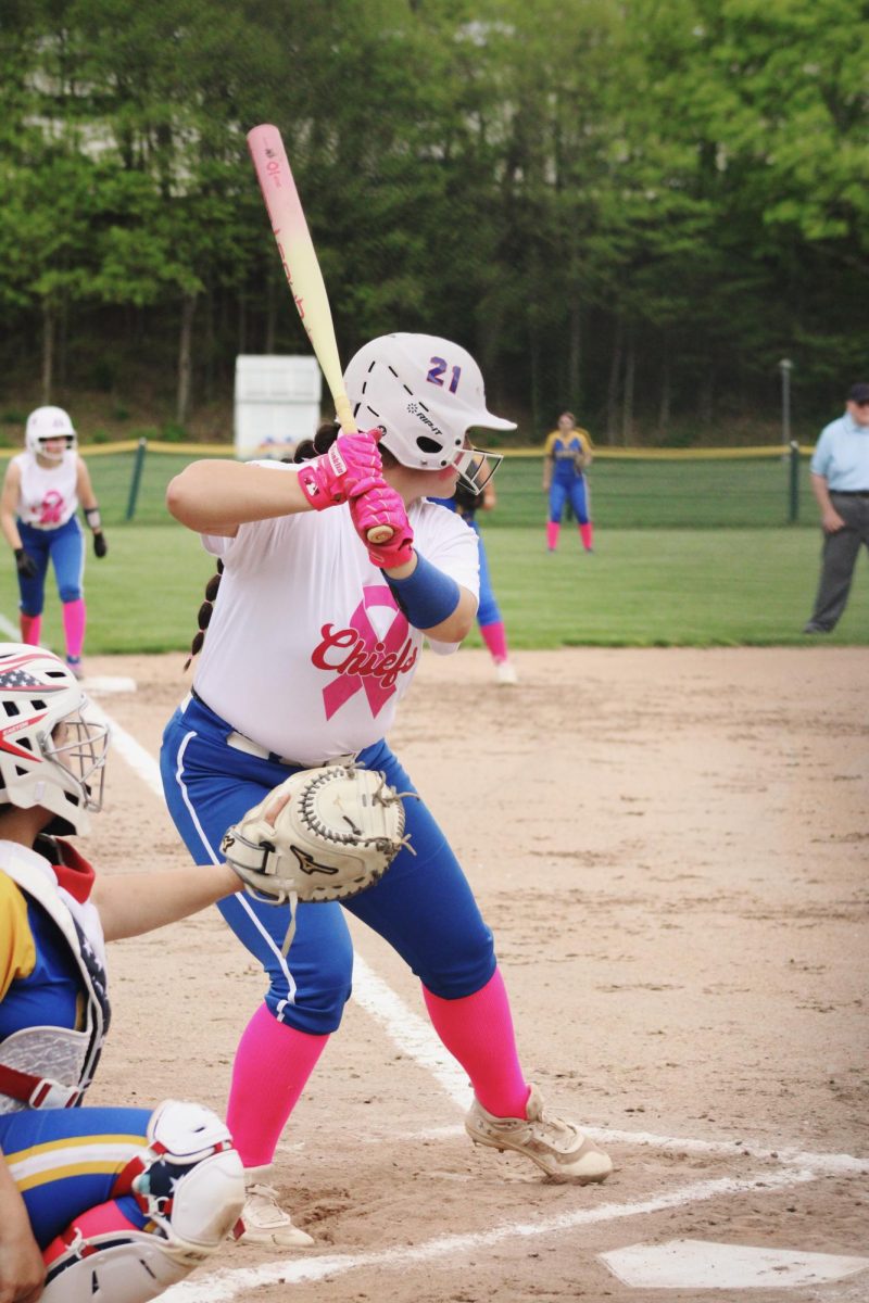 Nonnewaug freshman Gianna DeLorenzo gets ready to hit during the NHS softball game on May 9. 