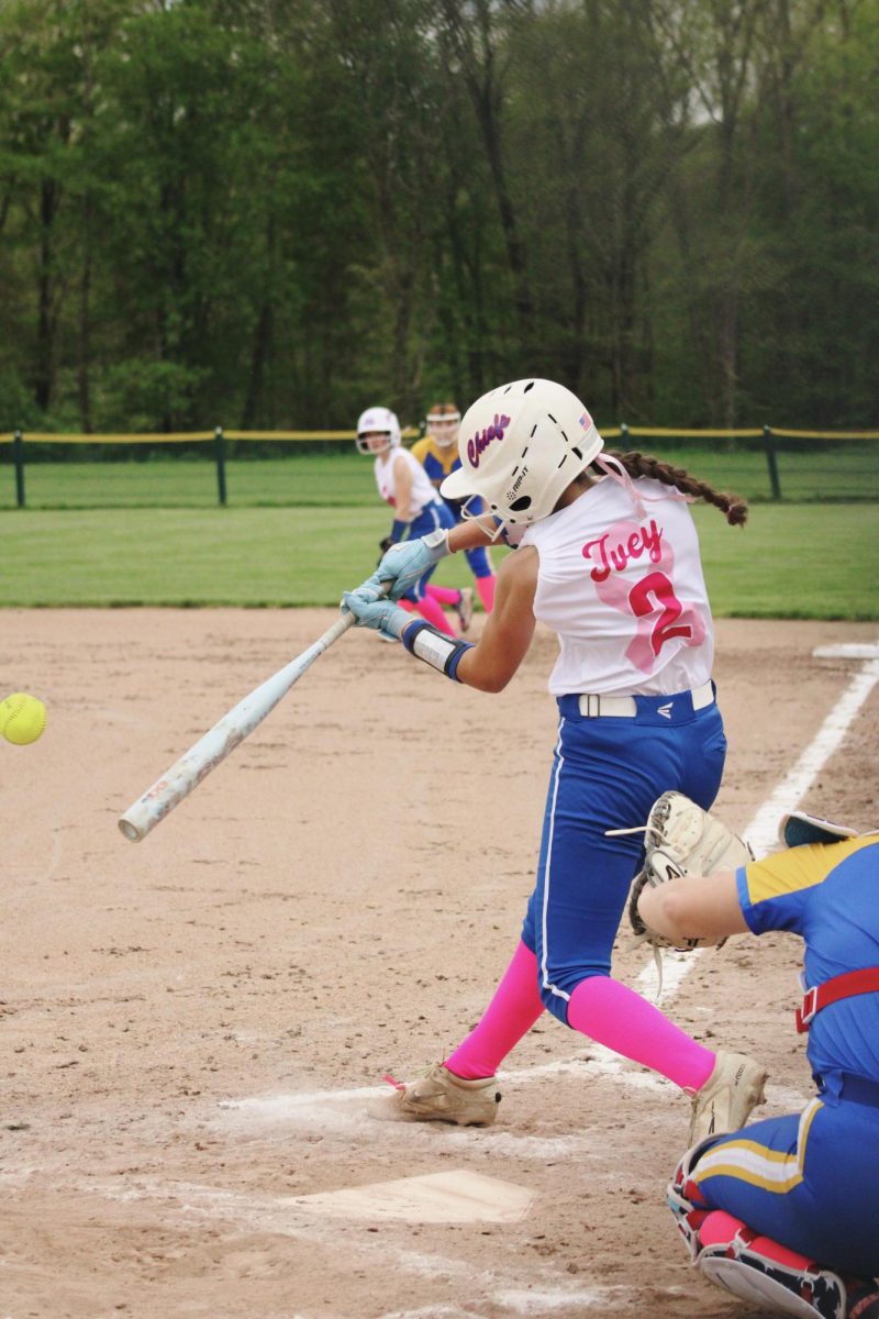 Nonnewaug sophomore Scarlett Ivey hits the ball during the NHS softball game on May 9. 