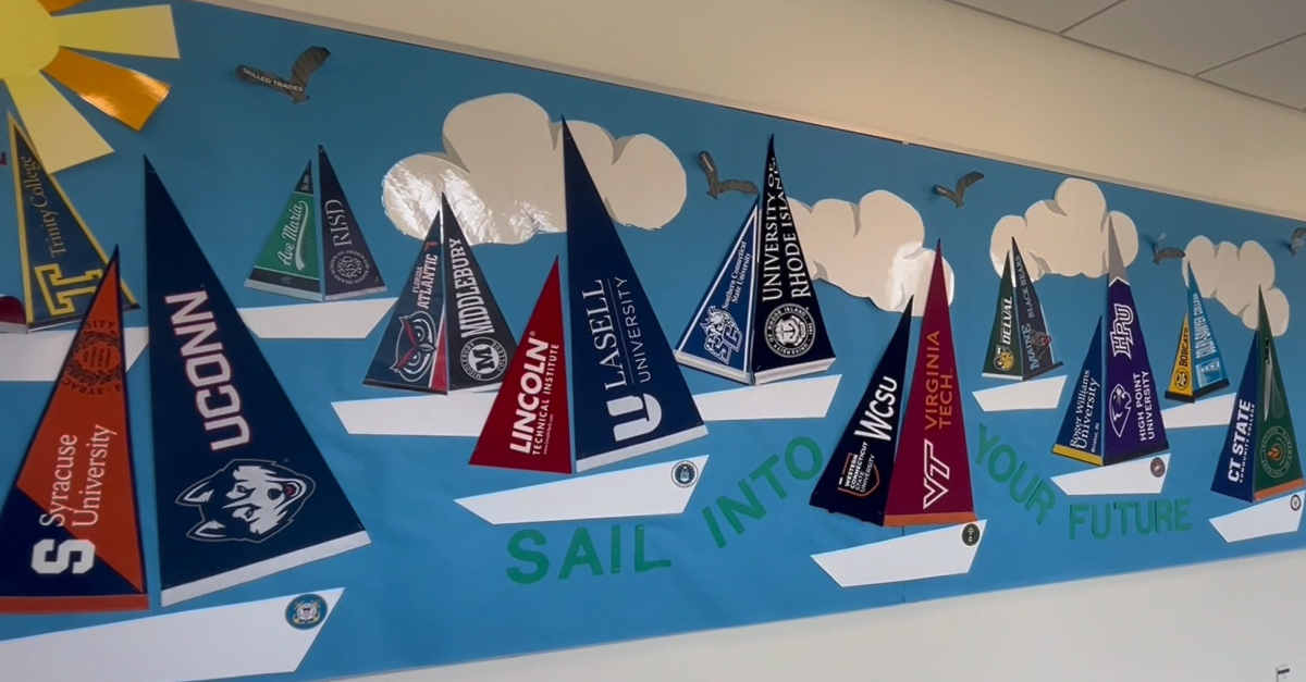 The bulletin board outside the Nonnewaug CCRC displays many of the destinations where soon-to-be graduates will go to school next.