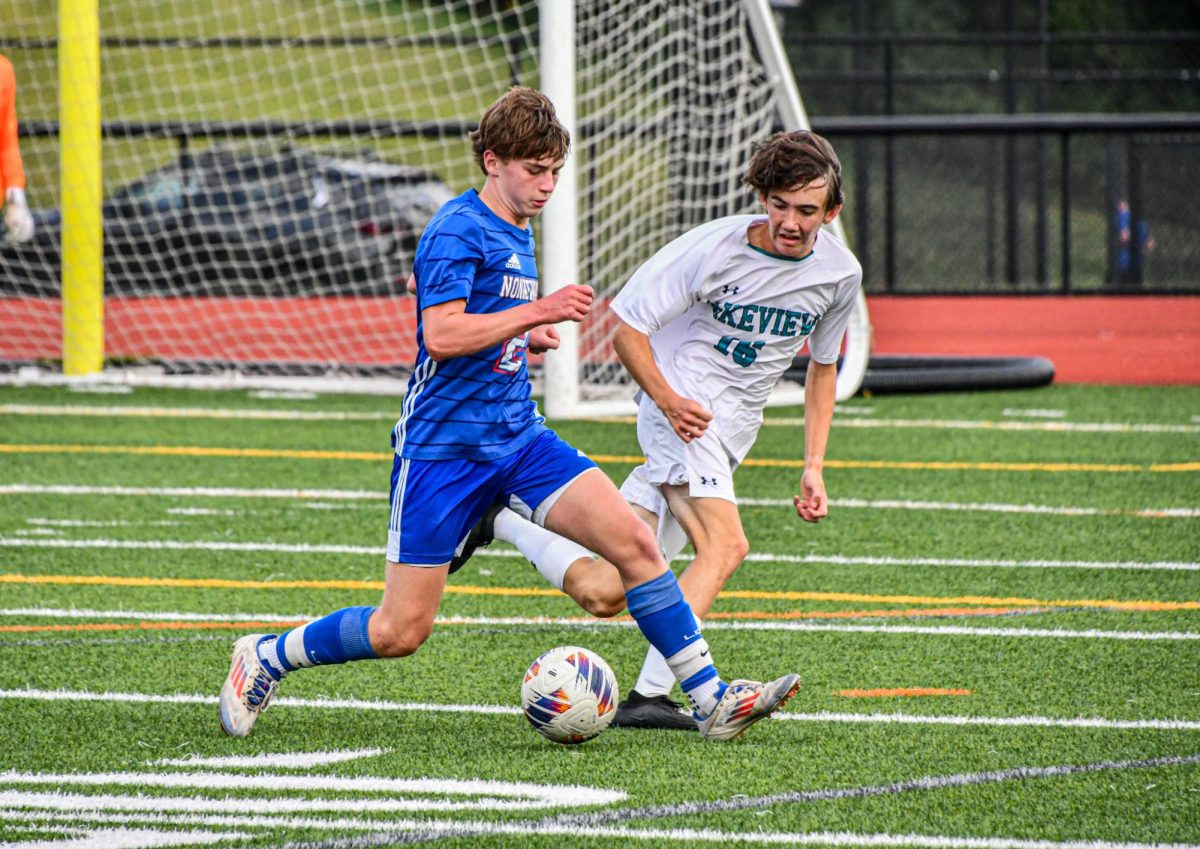 Brycen Gagne (2) leads up to an attempted shot by reciving the ball on Sep. 5 against the Lakeview Bobcats. The Chiefs won 2-0.