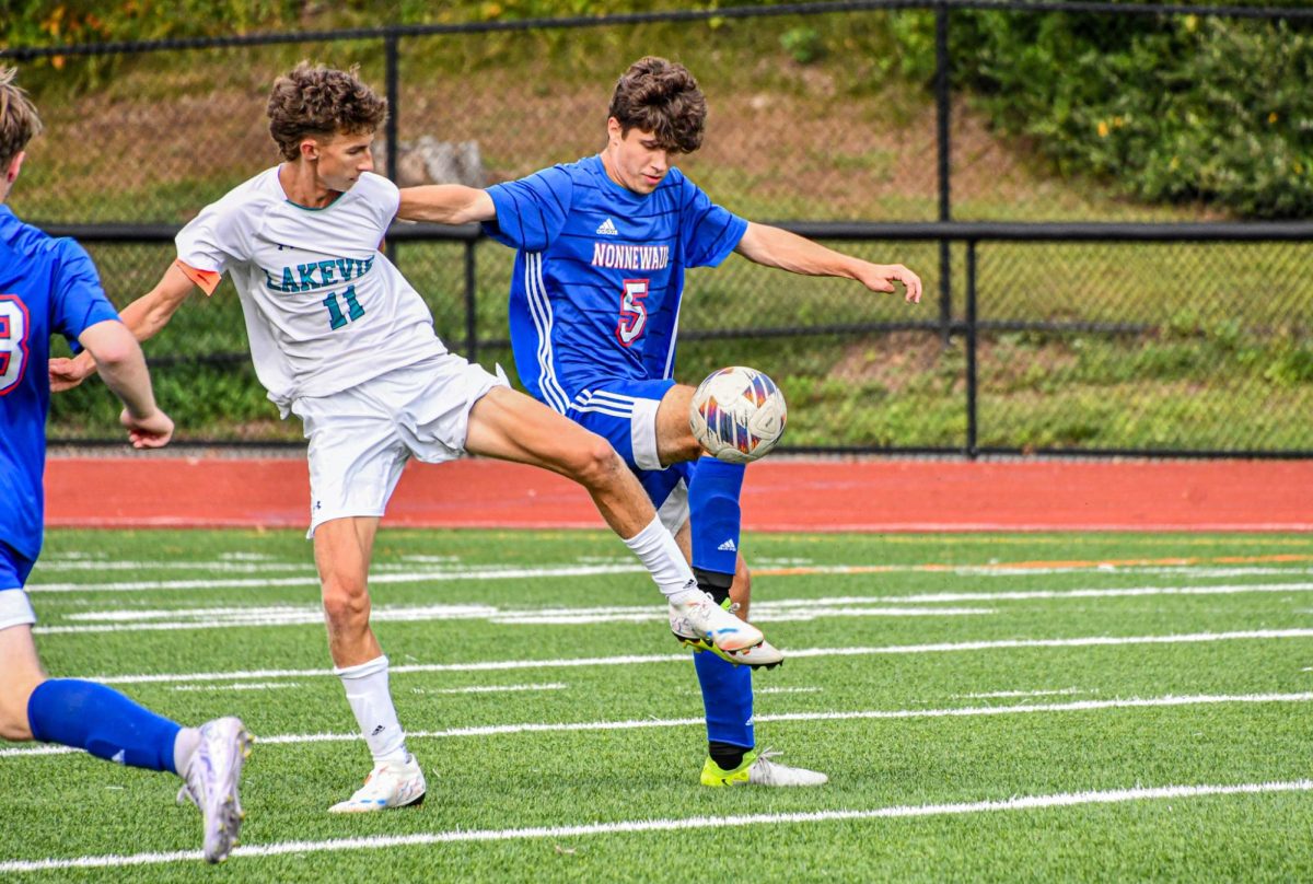 Nesim Iljazi (5) fights for the ball agianst his opponent on Sep. 5 against the Lakeview Bobcats. The Chiefs won 2-0.