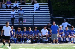 September saw Coach Toby Denman win his 250th game, a historic mark he's been building as coach. Pictured here, Denman watches his team in 2021. Denman's march toward 250 began in the fall of 2006 when he took over for former program head Jared Sheikh.  (Photo courtesy of Noreen Chung)