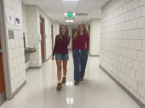 Freshmen Lillian Crocker (left) and Sophie Mehegan (right) wear trendy clothing while at school. Lillian wore a basic 2000s outfit, and Sophie wore a clean girl/Brandy Melville outfit.