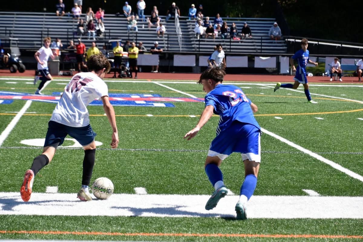 Logan McGuire (#23) defends against the opposing team during soccer jamboree on August 30th 2025. McGuire is one of the many freshmen who excel on varsity. (Courtesy of Tara Herr)