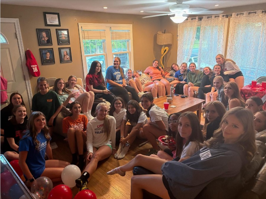 The NHS volleyball team hosts a pasta party to prepare for their upcoming game against Northwestern, September 11. (Courtesy of Nonnewaug Volleyball Instagram)