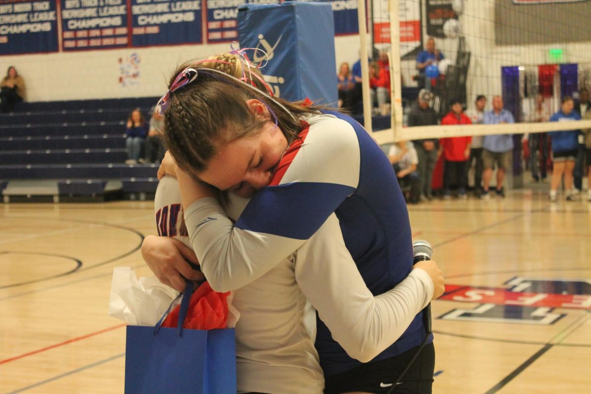 Senior Allison Hardwick and Junior Jordan Kovatch sharing a special moment after hearing Jordan’s goodbye to Allison. 