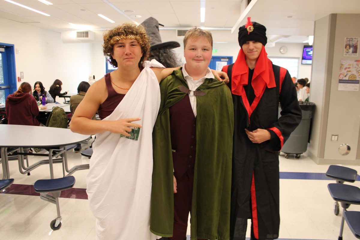 Nonnewaug students (from left) pose in costumes junior Bradley Cramer, sophomore Liam McGrath, and junior Mason Ryan. Many students dressed up to show their Halloween spirit.