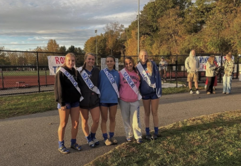 Seniors (from left) Maia Colavito, Ella Quinn, Hailey Goldman, Olivia Gwiazdoski, Karli Brandt pose for a photo on girls soccer senior night, October 15, 2025. (Courtesy of Nonnewaug High School Instagram)