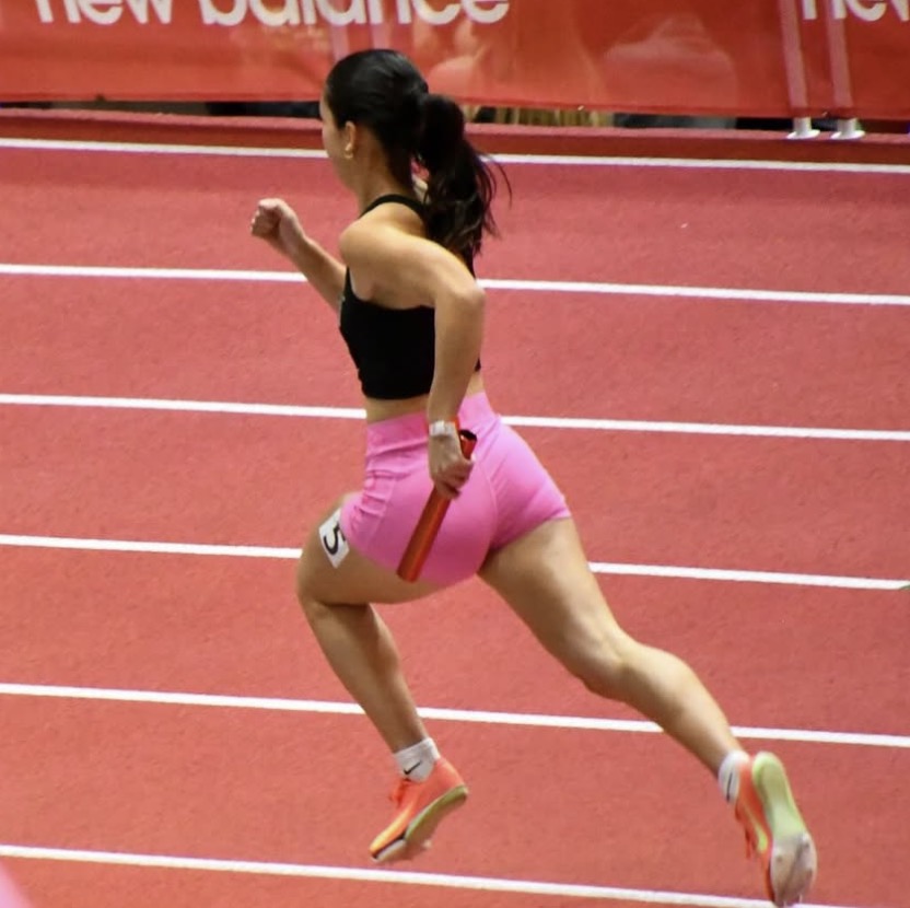 Sophia Garglio runs the 400m leg of the Sprint Medley Relay (SMR) at New Balance Indoor Nationals 2025. (Courtesy of Sophia Gargulio's Instagram)