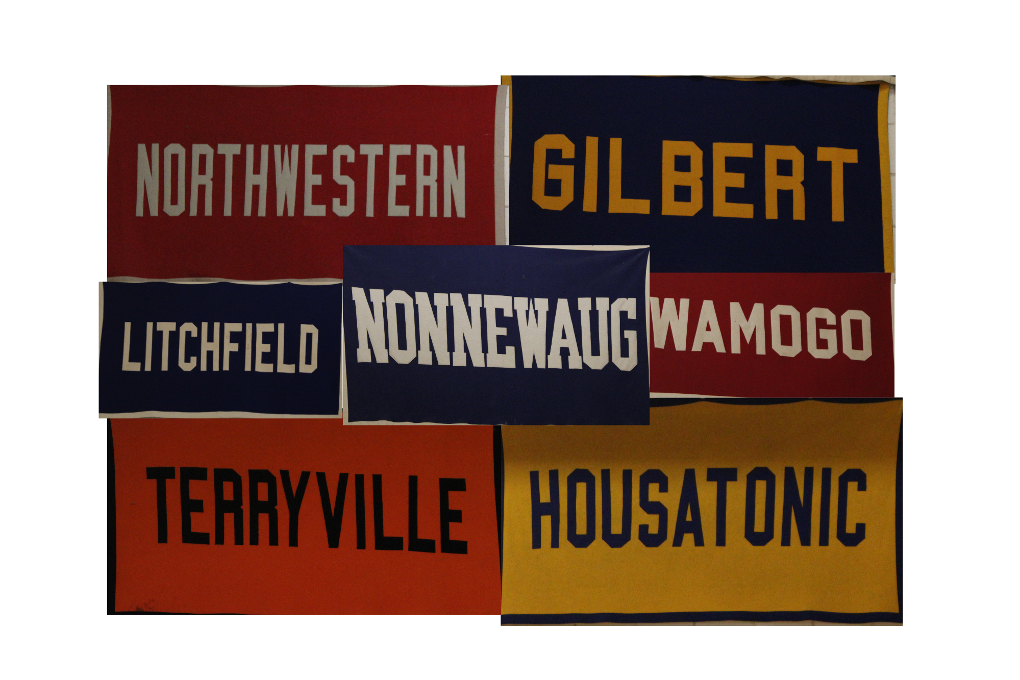 In the Nonnewaug gym, banners of other Berkshire League Schools are displayed. These banners represent the tight knit community and support for every school’s athletic program. (Courtesy of Elliana Obolewicz)