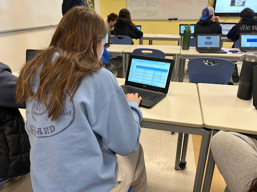 Maddie Holtman, a freshman at Nonnewaug, looks at her grades in PowerSchool.