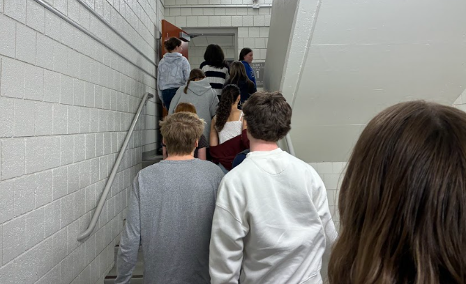 Many students find the Nonnewaug staircase to be very constricting. It doesn’t allow many people to be on it at once, this causes lines to build up before the stairs causing students to be even later to class.