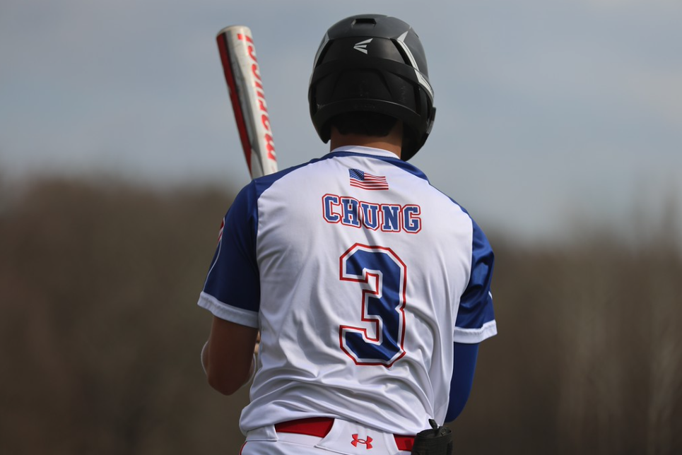 Derek Chung (3) represents the Nonnewaug baseball tradition- wearing his last name with pride.  Nonnewaug takes down Terryville 6-1 on April 15, 2026.  (Picture courtesy of Noreen Chung) 