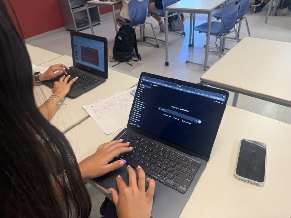 Junior Julia Gwiazdoski uses chat gpt in her algebra two class to help her solve an equation.